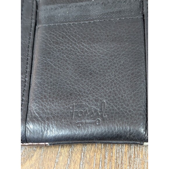 VTG Fossil Leather Wallet Black Gold Patchwork Studded Bi-fold Zip Snap Boho Y2K - Picture 13 of 14